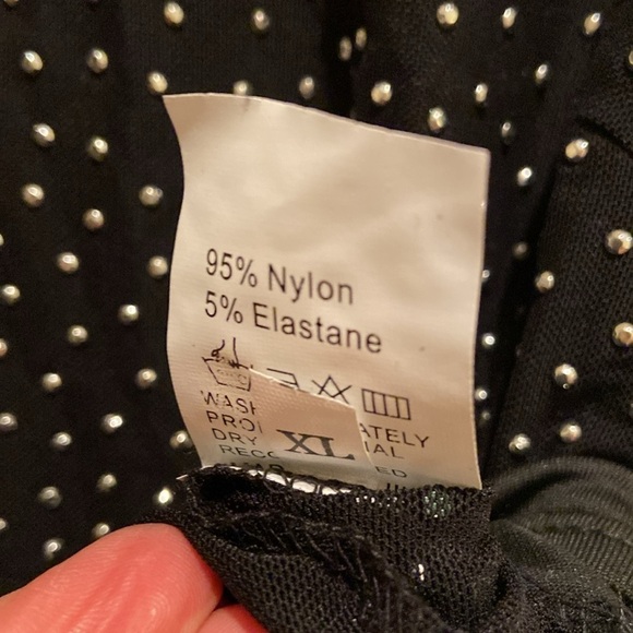 Black Sheer Silver Rhinestone Mock Neck Bodysuit new - Picture 5 of 5